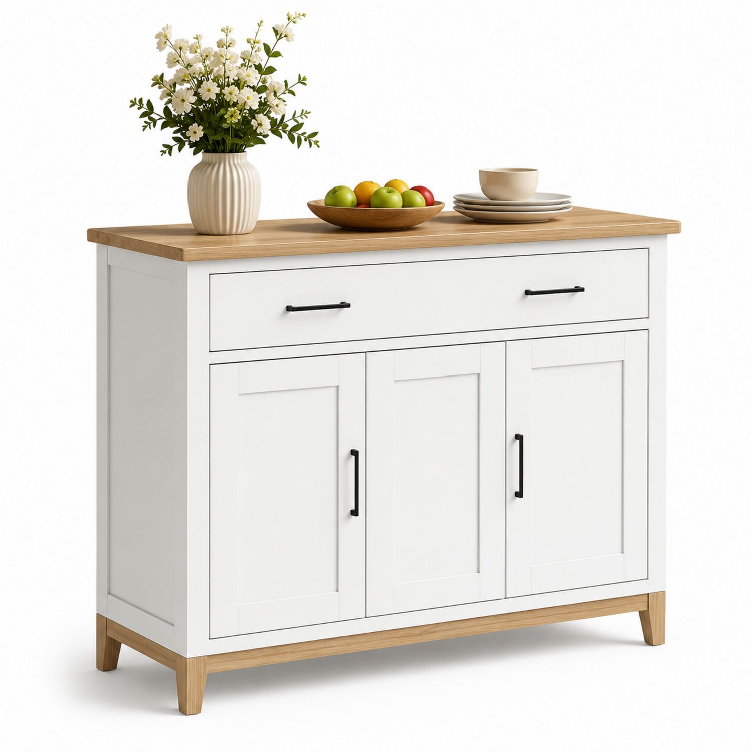 Aparador de madera con encimera de roble y 3 puertas