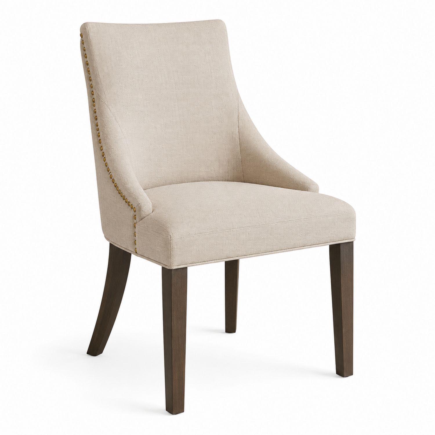 Silla de lino beige con estructura de madera maciza