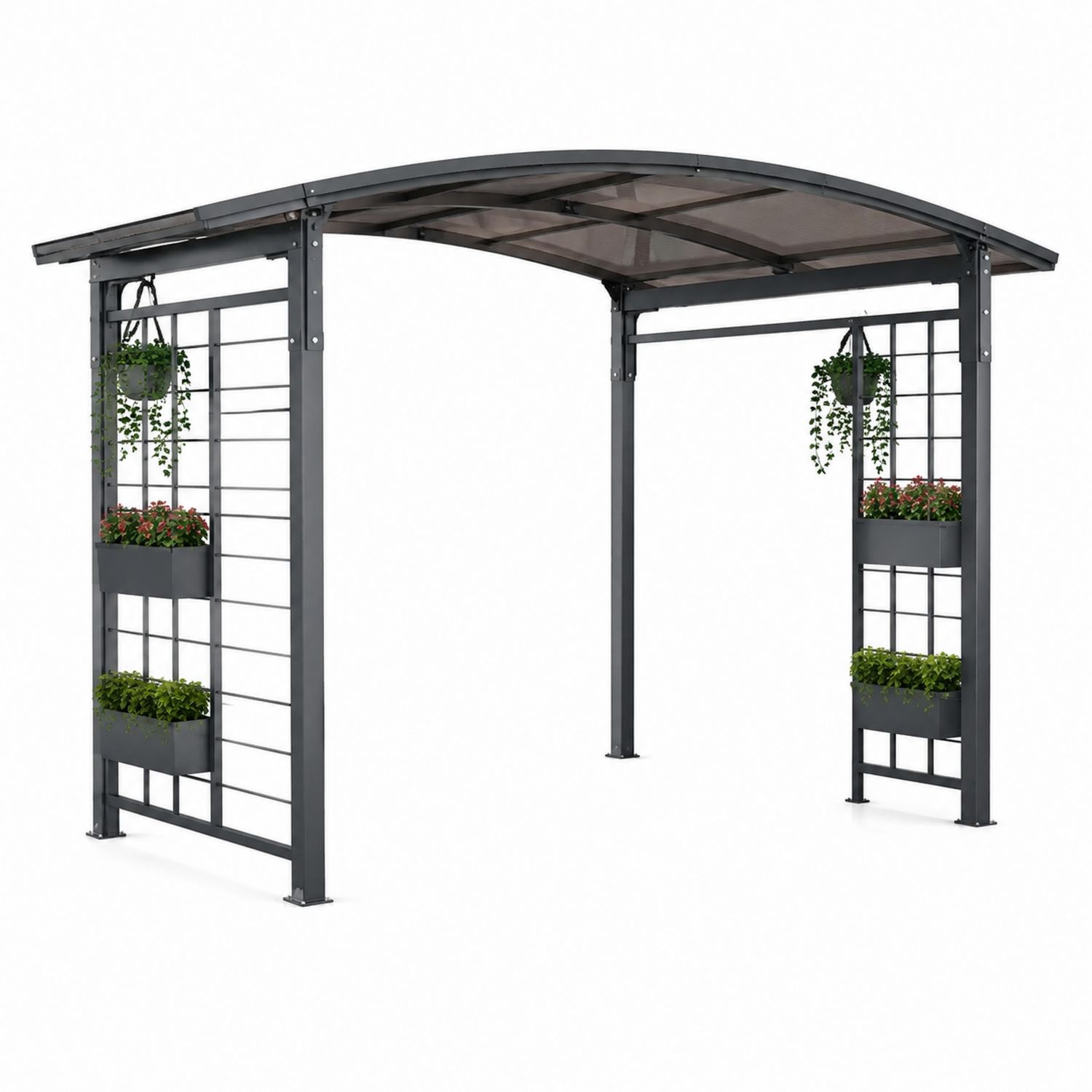 Pérgola de Metal con Techo de Policarbonato Gris