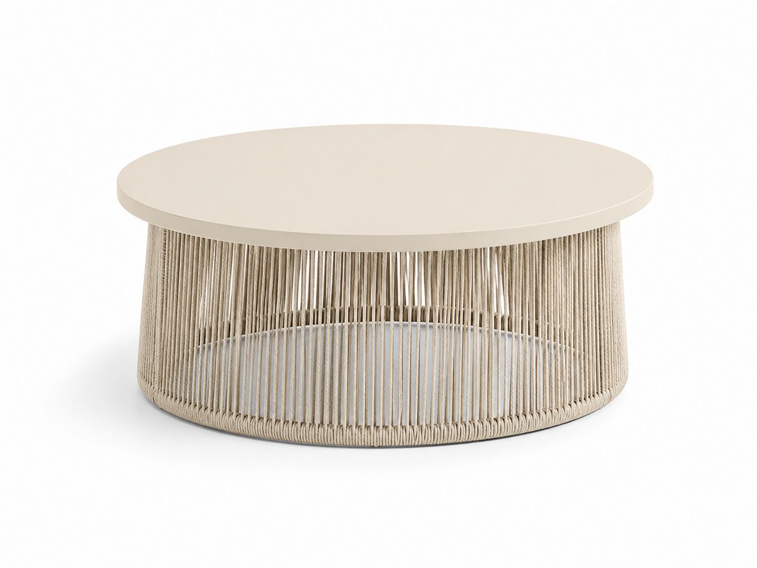 Mesa de Centro Redonda de Aluminio y Cuerda Beige 90 cm