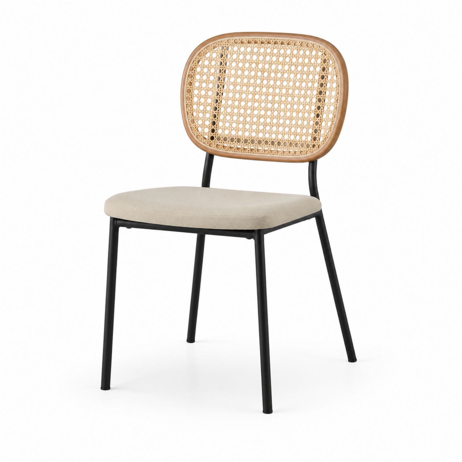 Silla de comedor con respaldo de ratán y asiento de tela poliéster beige