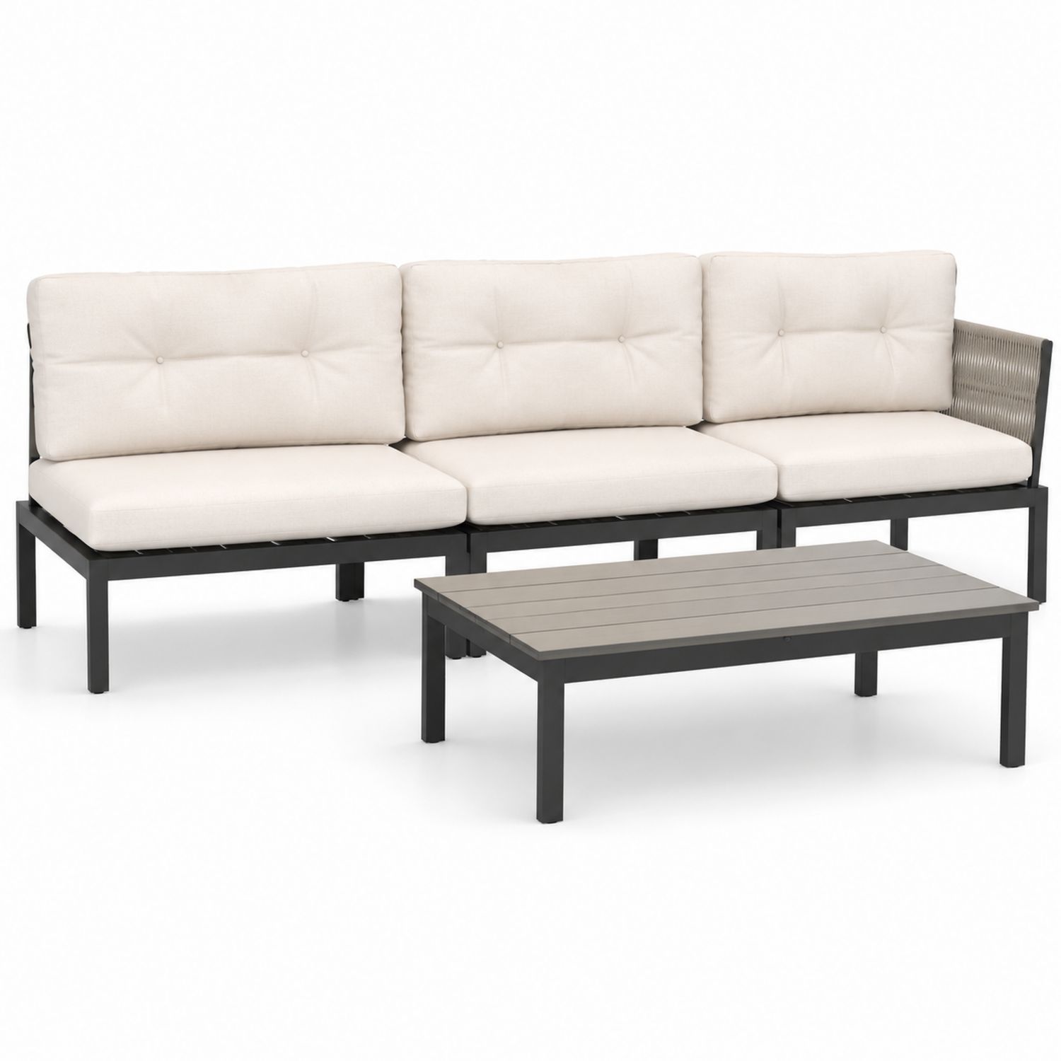 Conjunto de Sofá Esquinero de Aluminio y Ratán Sintético con Almohadillas Beige