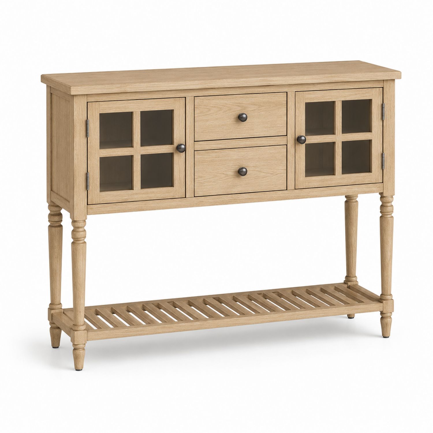 Consola de madera de roble con puertas de vidrio templado