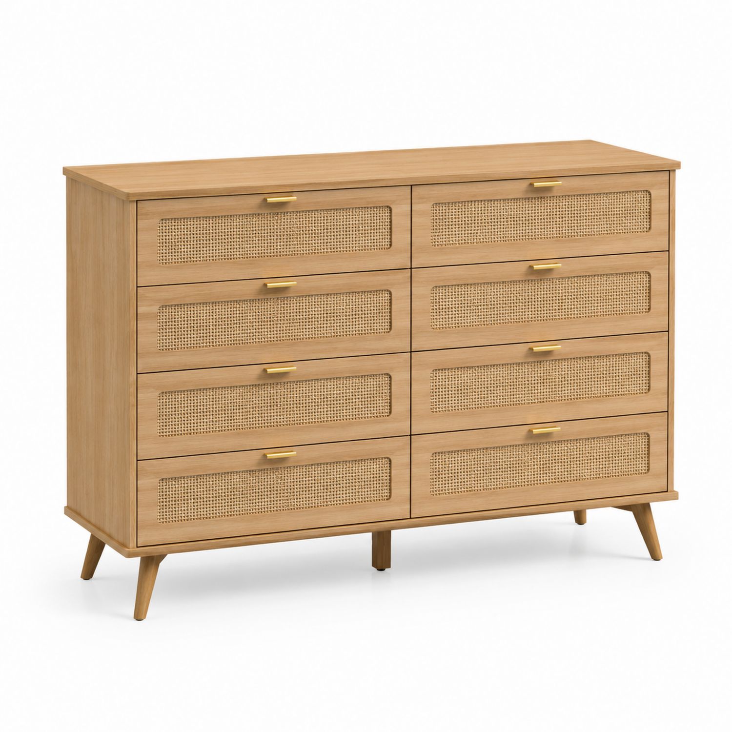 Cómoda de Madera y Mimbre con 8 Cajones