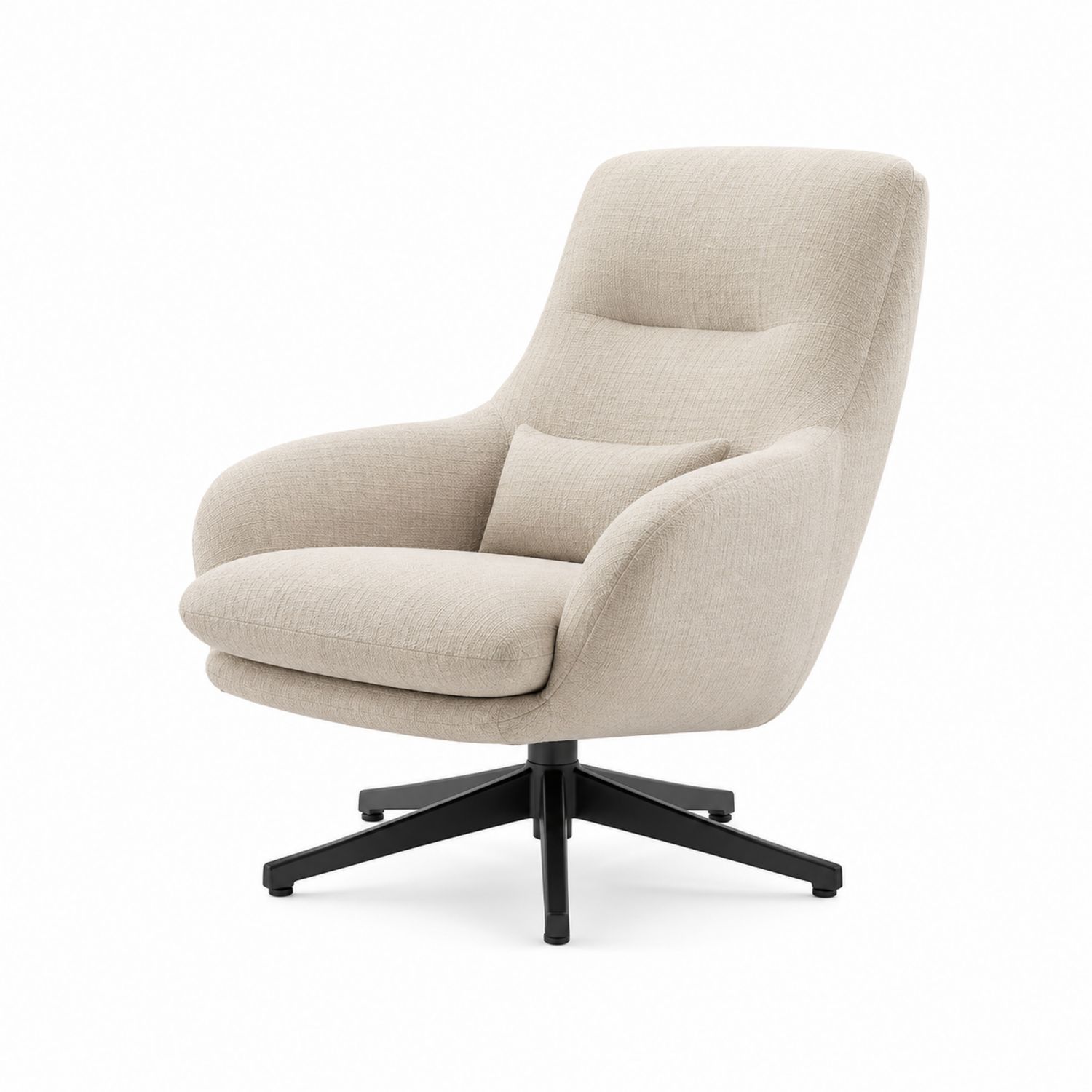 Silla giratoria de tela beige con base de metal