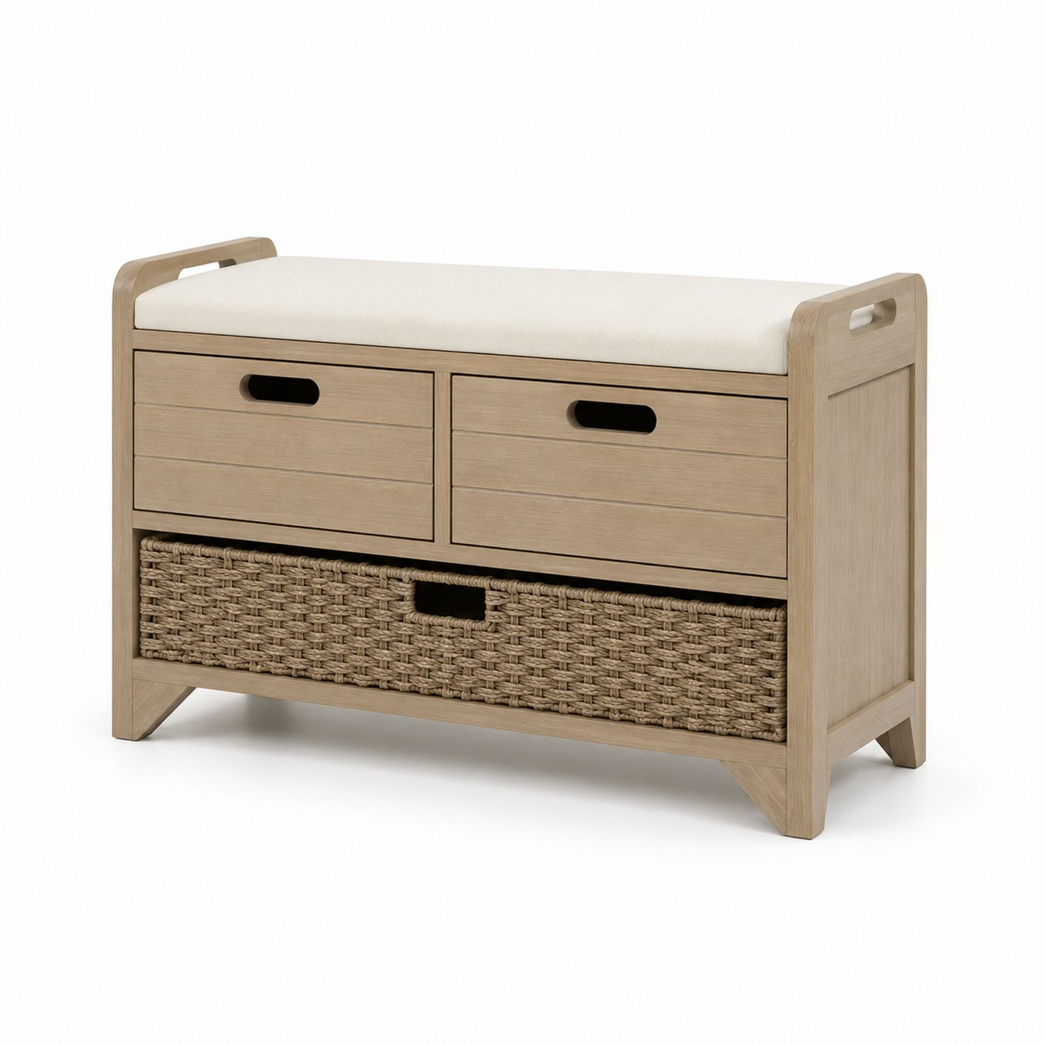 Banco con almacenamiento de madera y mimbre beige 100x40x50 cm