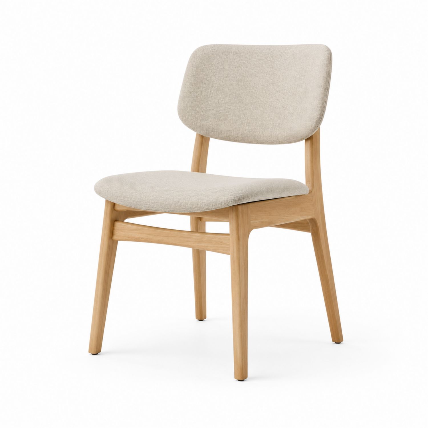 Silla de madera de roble tapizada en lino beige