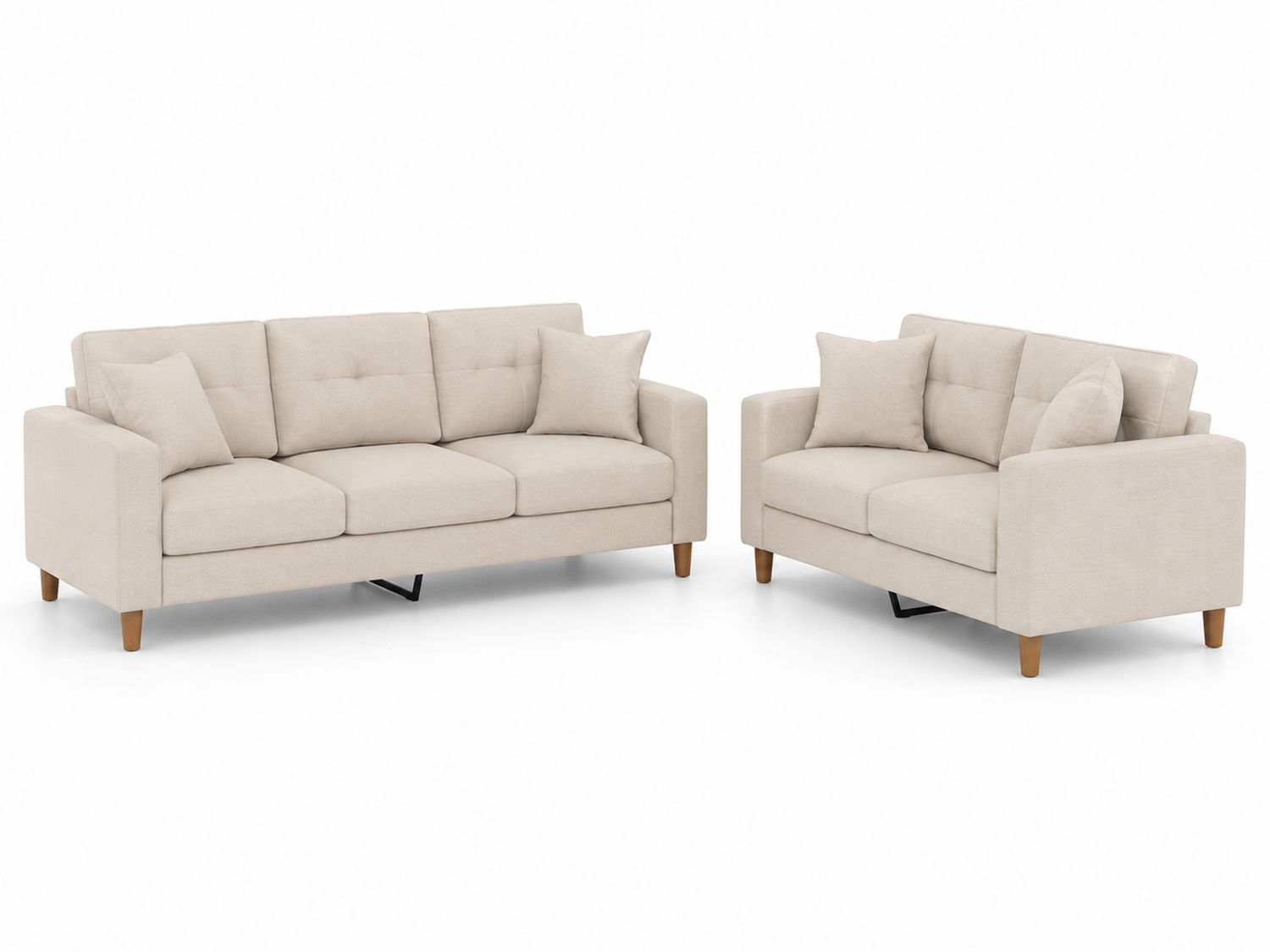 Juego de Sofás de Tela Beige 3+2 Plazas con Patas de Madera