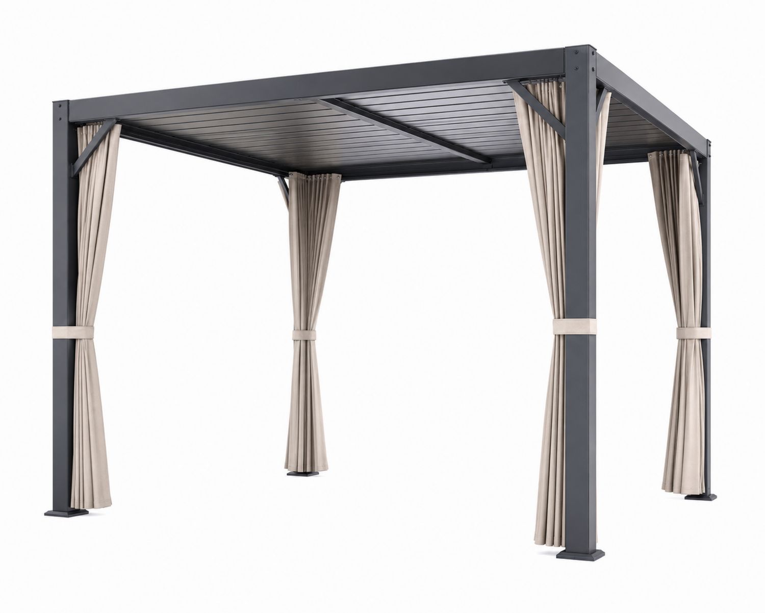 Pérgola de metal 3x3m con cortinas de poliéster Beige