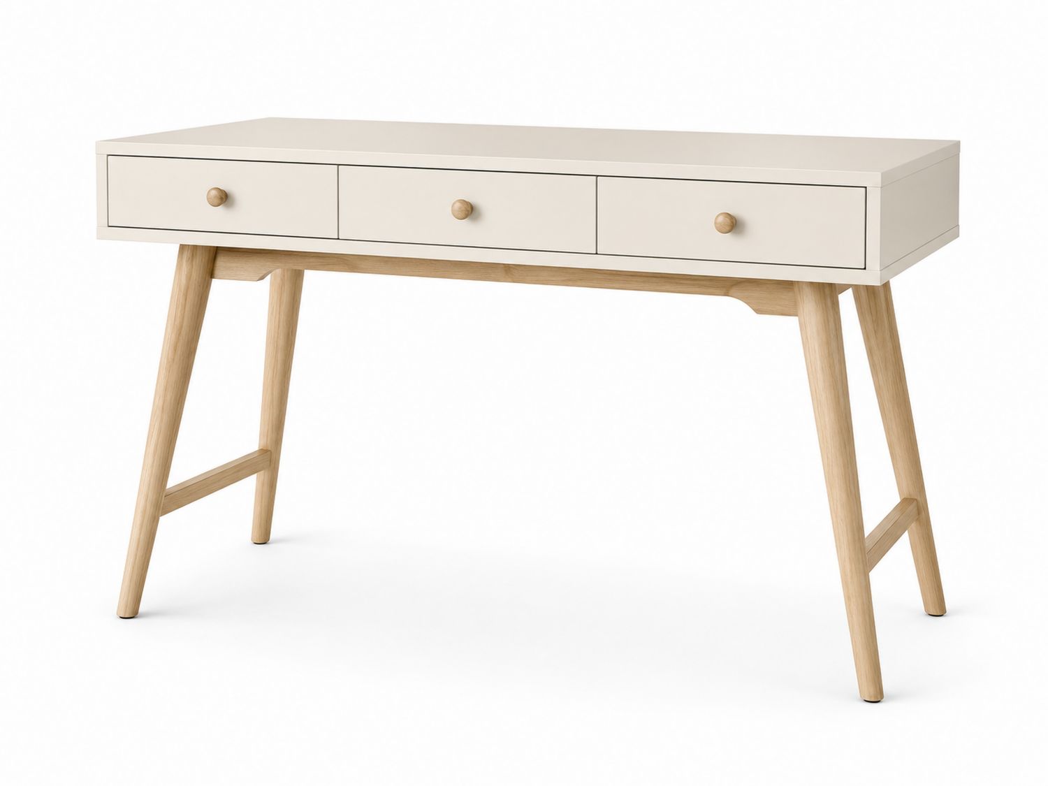 Escritorio de Madera con Tres Cajones, Crema y Roble Natural