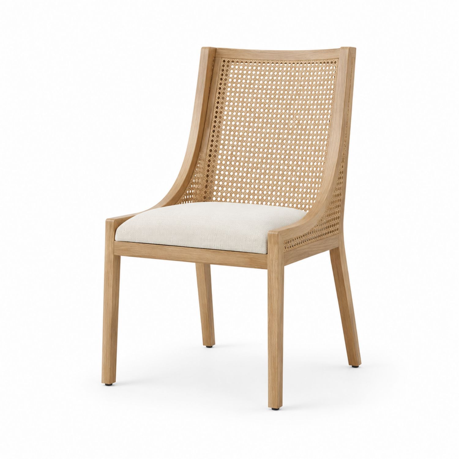 Silla de Madera con Respaldo de Ratán y Asiento Beige