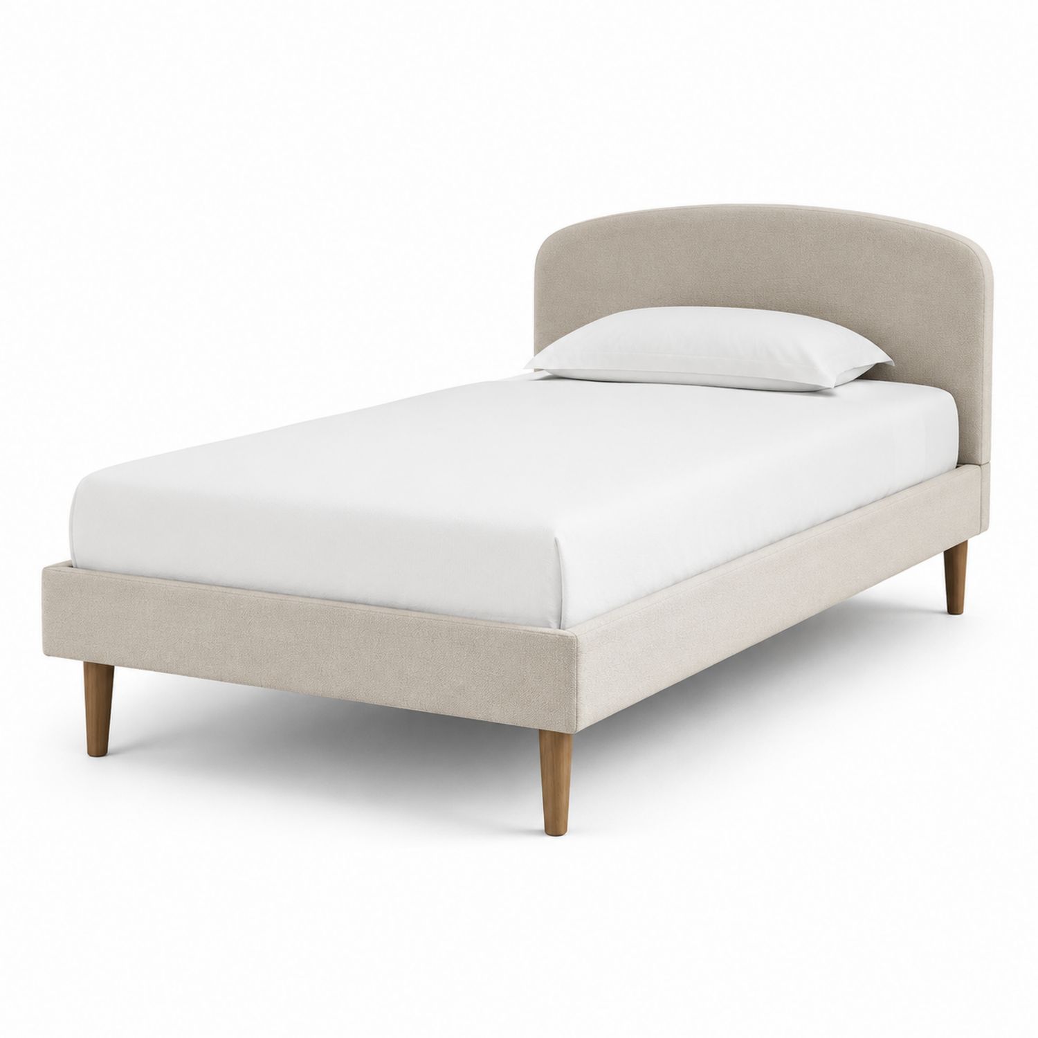 Cama individual de madera y tela beige 200x100 cm