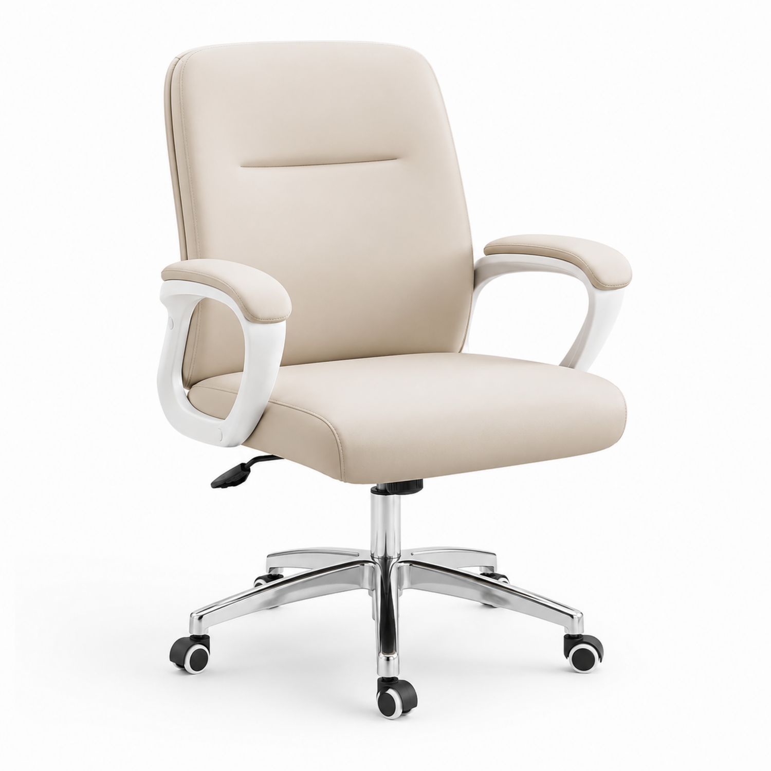 Silla de oficina ajustable de cuero sintético con base de metal cromado