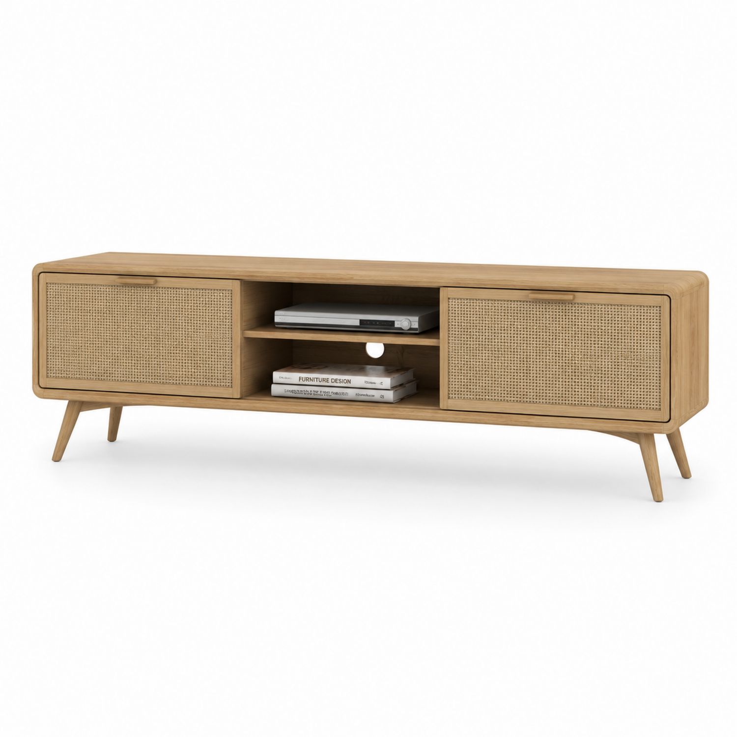 Mueble para TV de madera de roble y ratán 180 cm