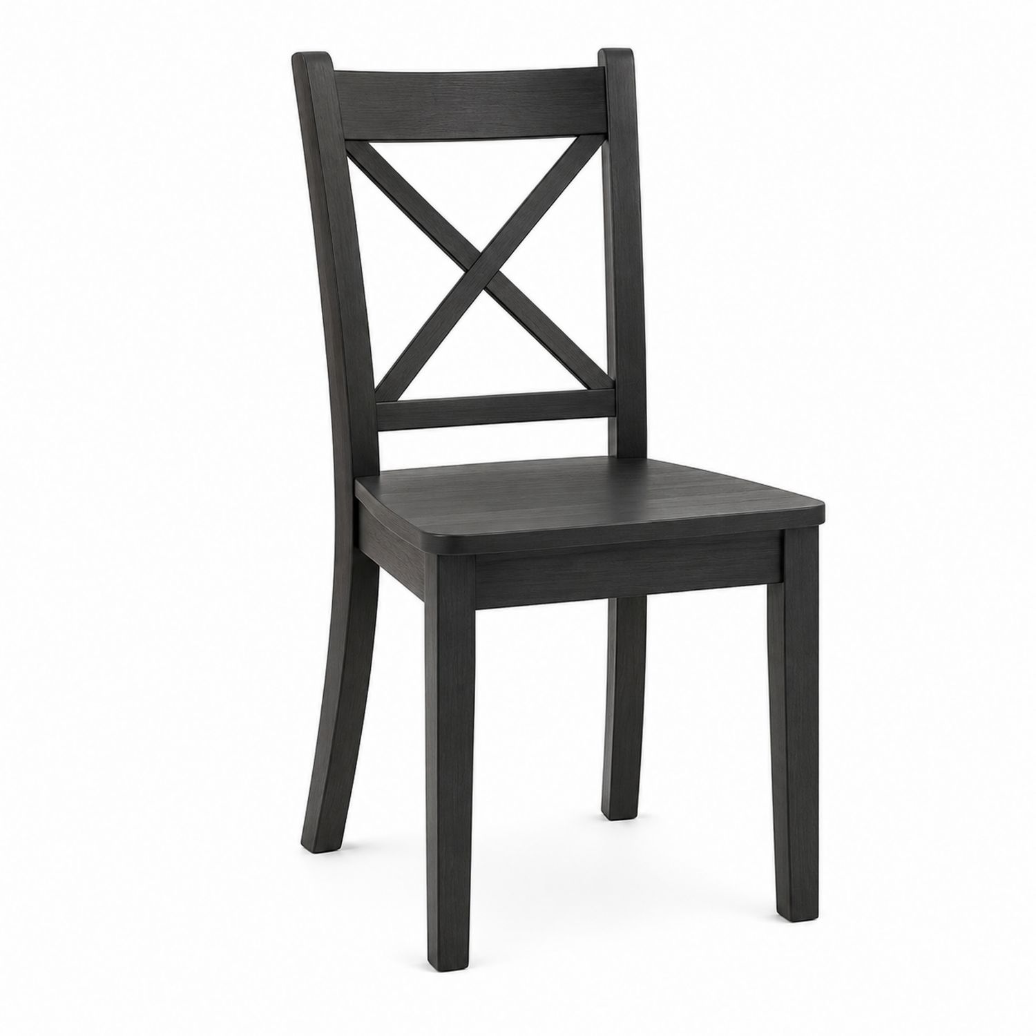 Silla de madera negra con respaldo en X