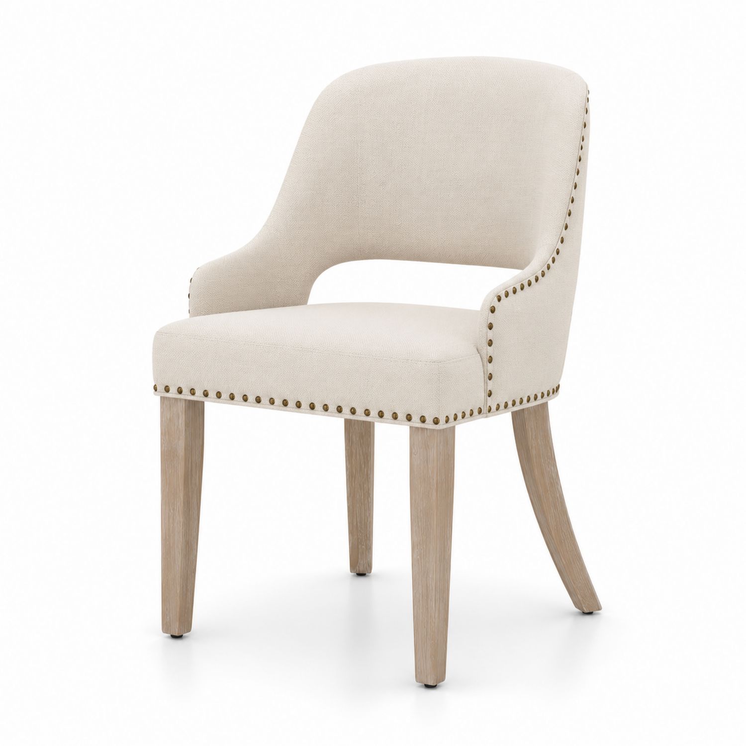 Silla de poliéster beige con patas de madera