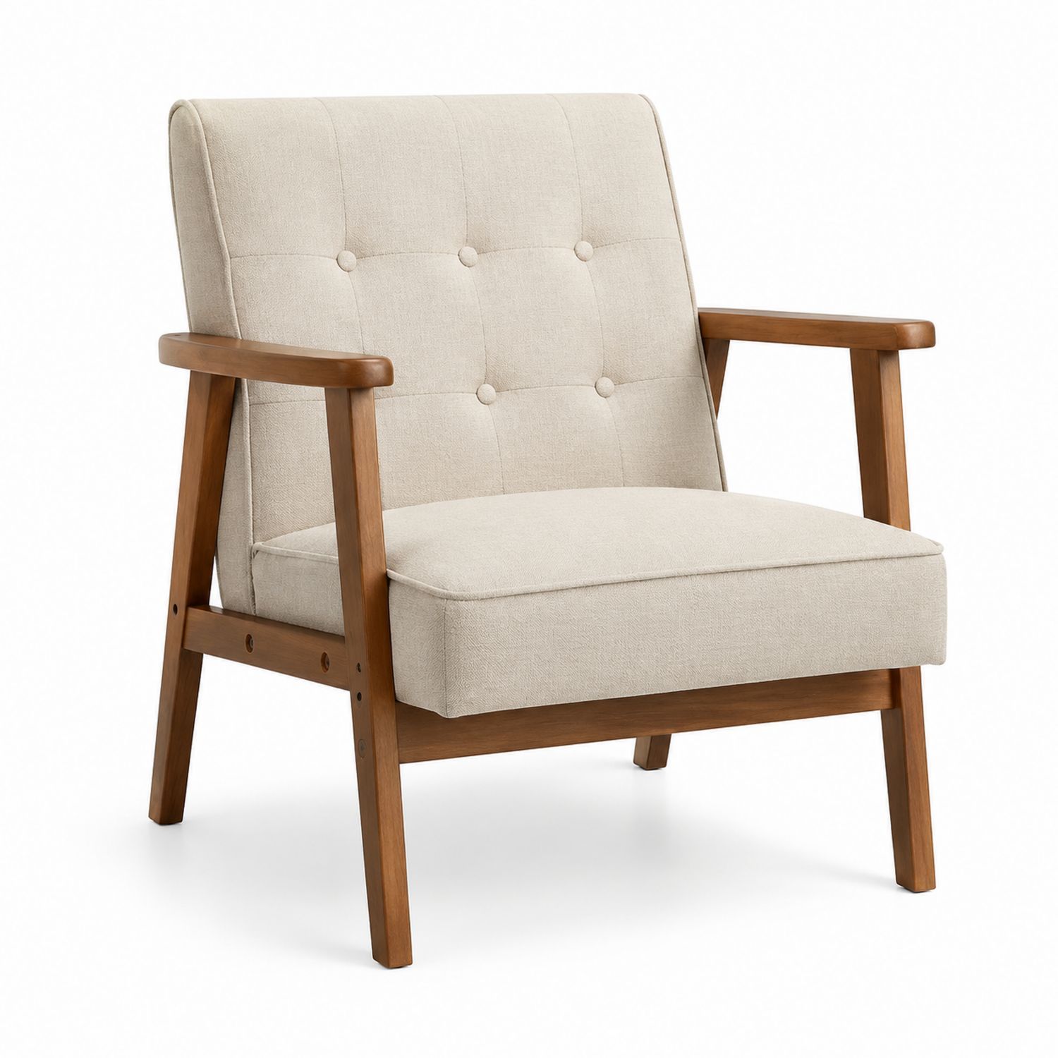 Silla de madera con tapizado de poliéster beige 75x80x85 cm