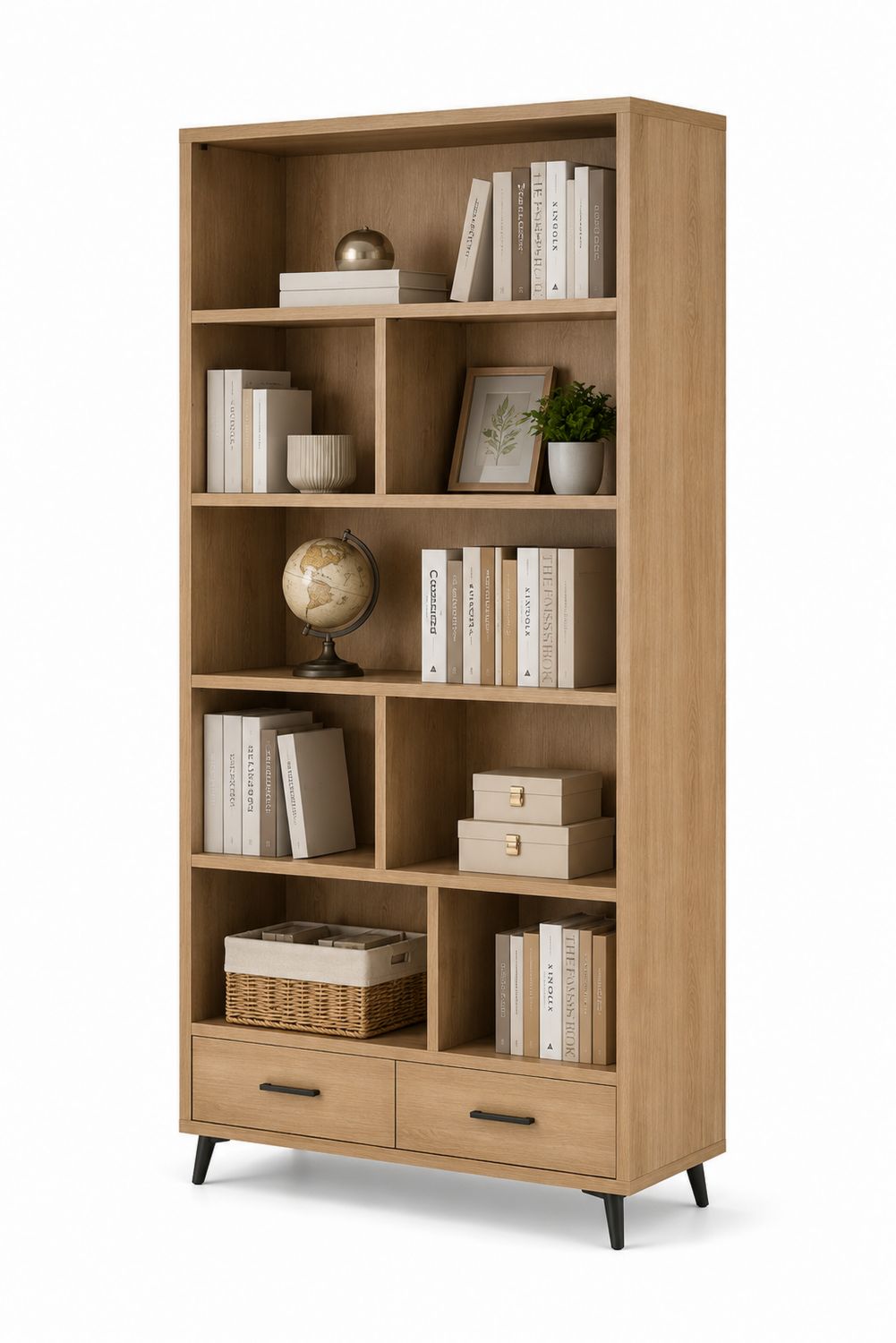 Estantería de madera de roble con 2 cajones 180x80x30 cm