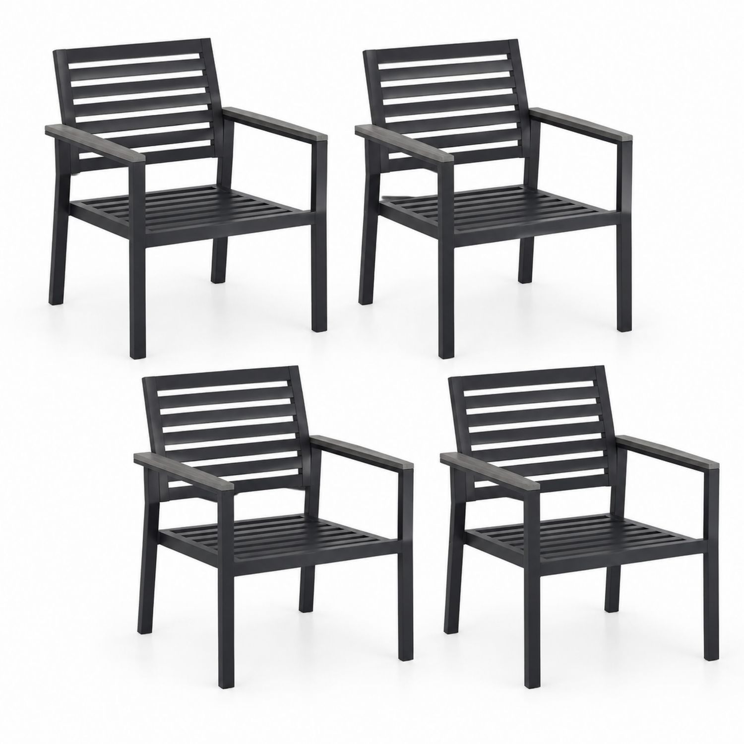 Set de 4 Sillas de Exterior de Aluminio Negro