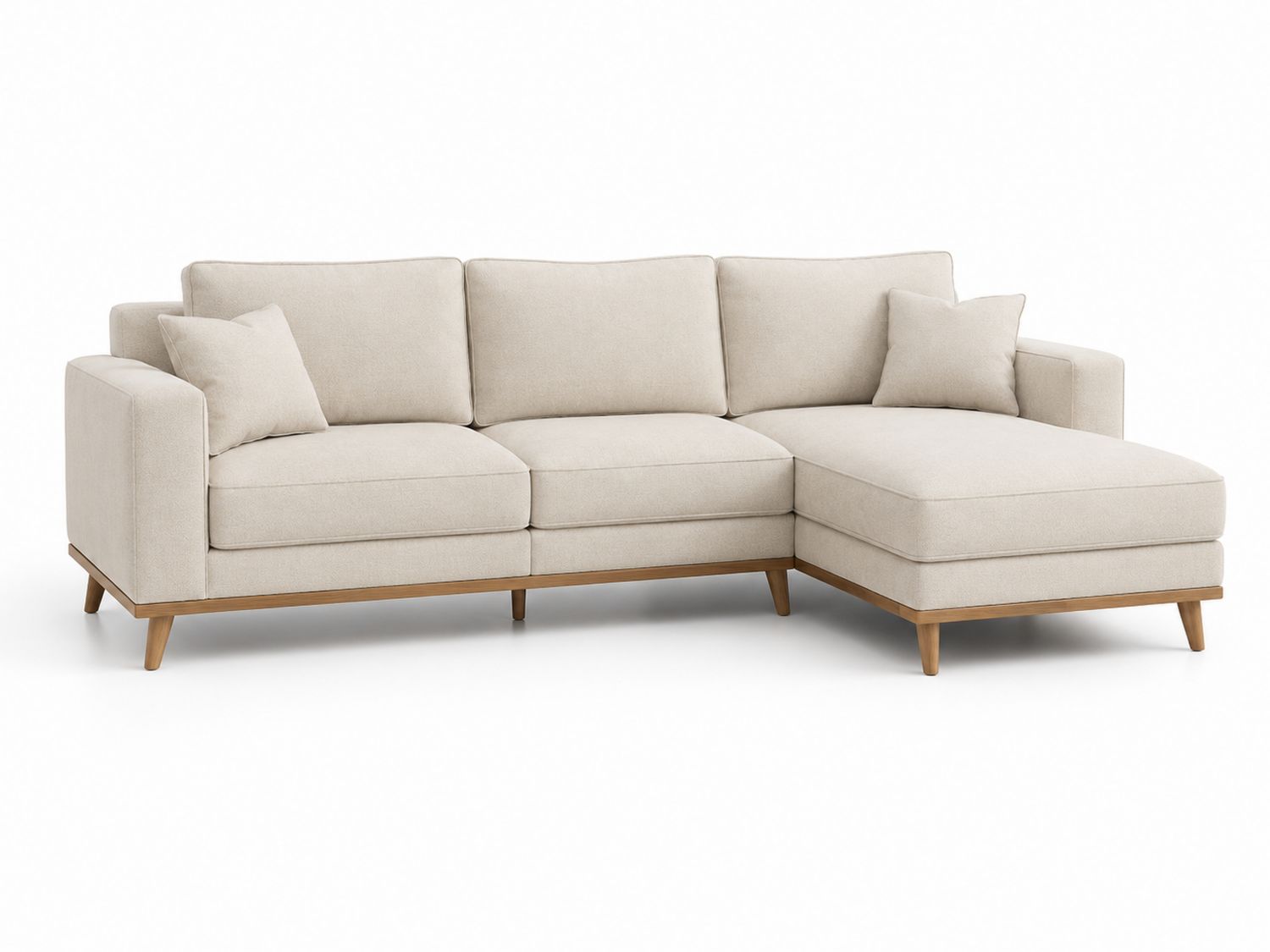 Sofá esquinero en L de tela de poliéster Beige con base de madera