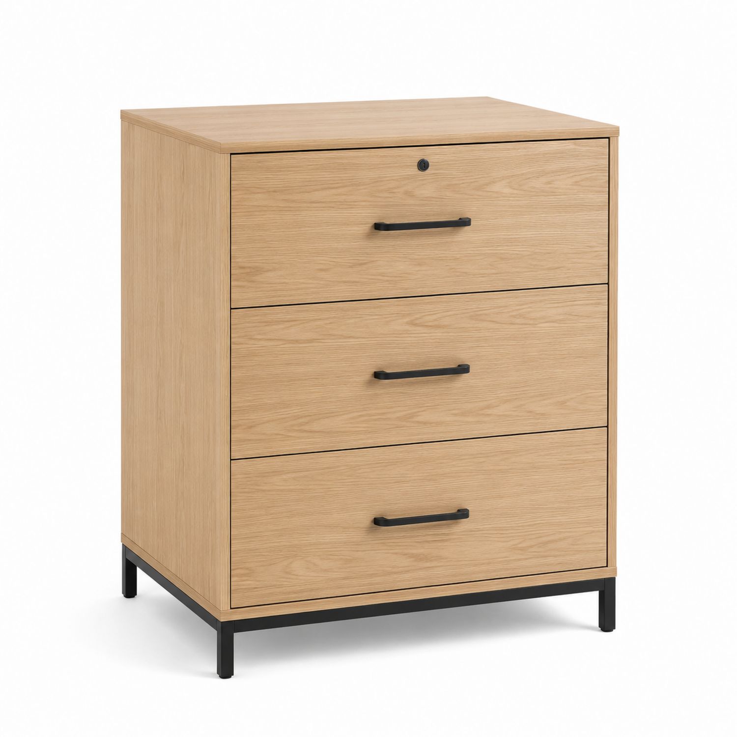 Archivador de Madera de Roble con 3 Cajones y Base Metálica