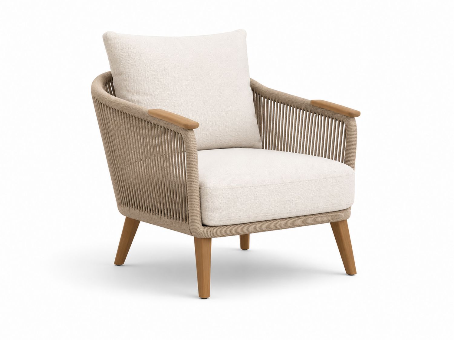 Sillón de Exterior con Cuerda de Poliester y Madera de Teca Beige