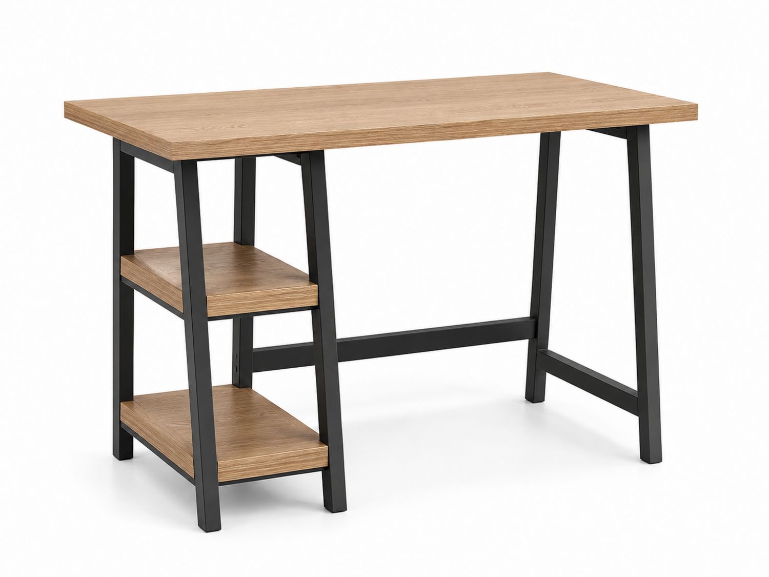 Escritorio de MDF Roble y Metal Negro con Estantes