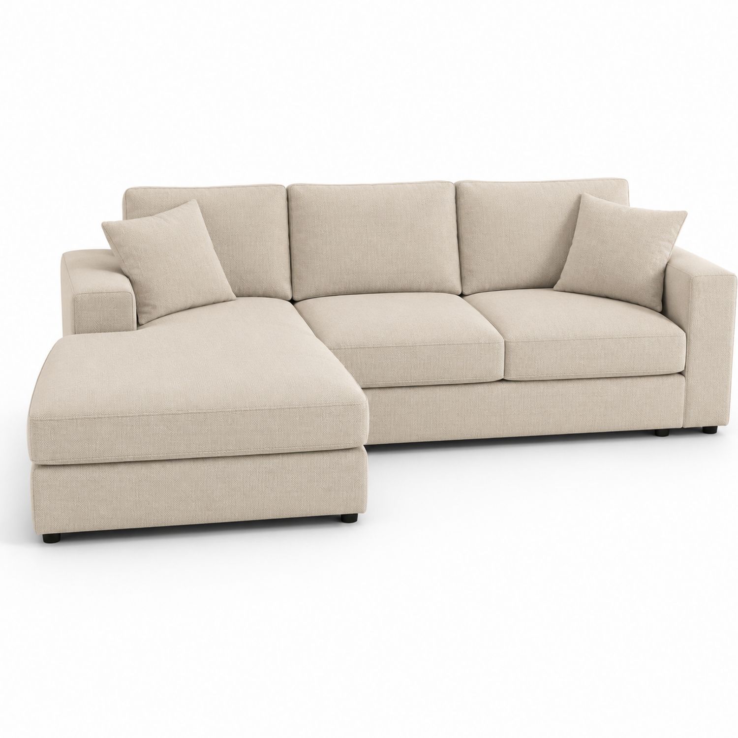 Sofá chaise longue de poliéster beige 250x150x85 cm