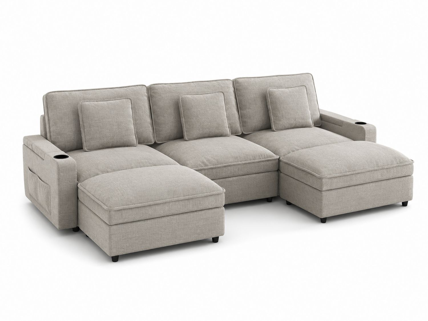 Sofá modular de esquina de tela beige con chaise longue