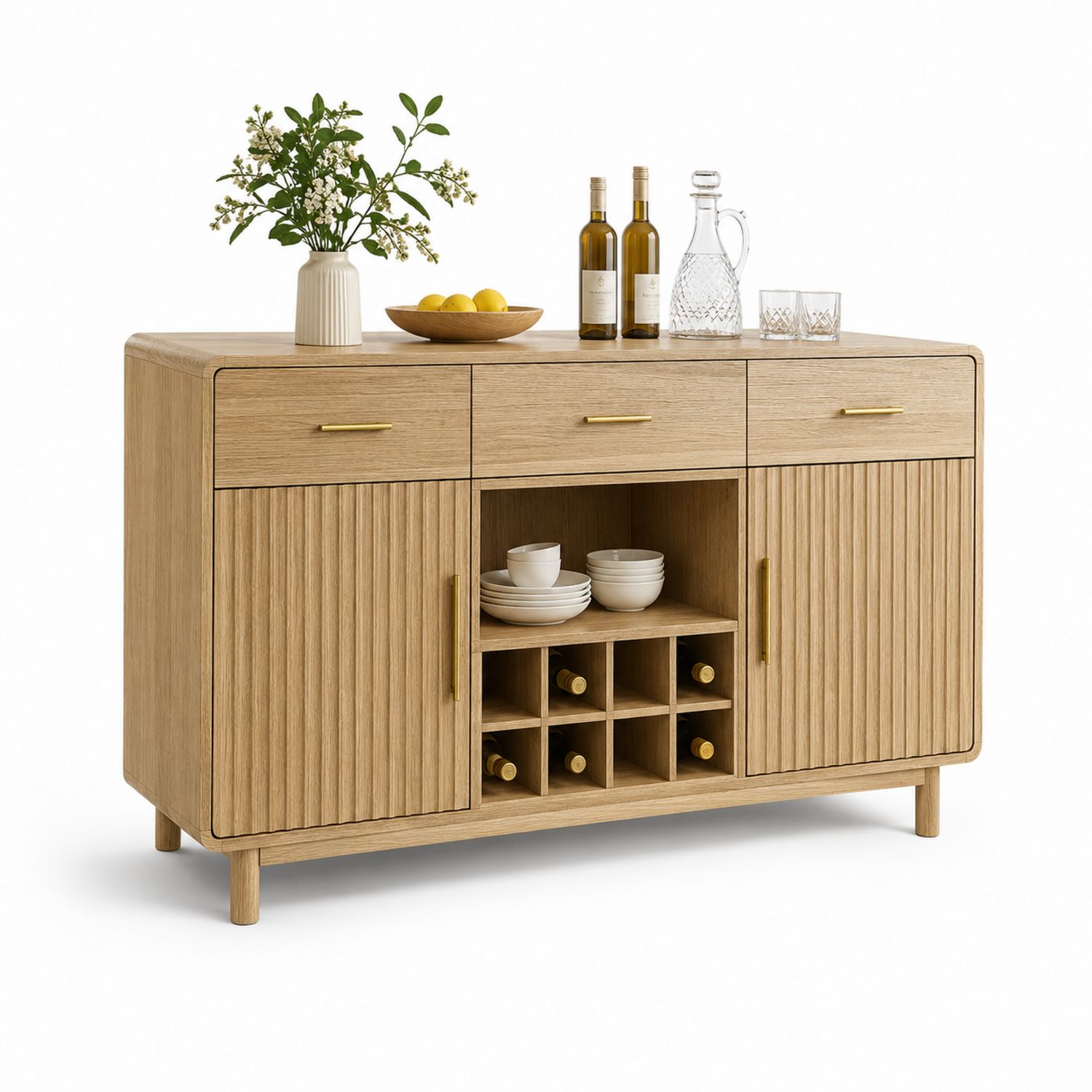 Aparador de Madera de Roble con Compartimento para Botellas