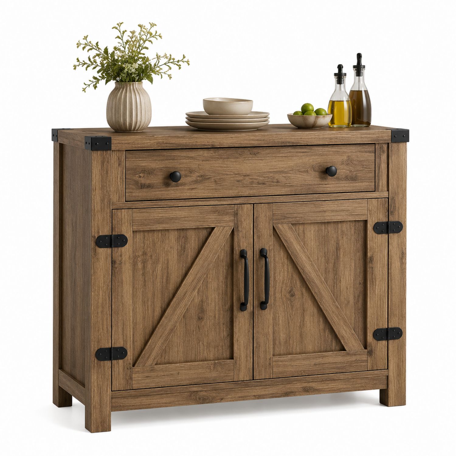 Aparador de Madera Marrón con Cajón y Puertas