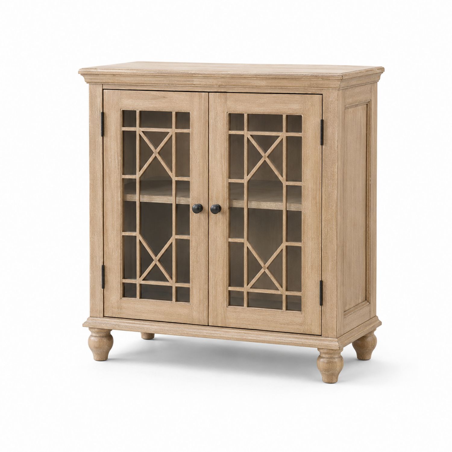Aparador de madera de roble con puertas de vidrio templado 90x75x35 cm