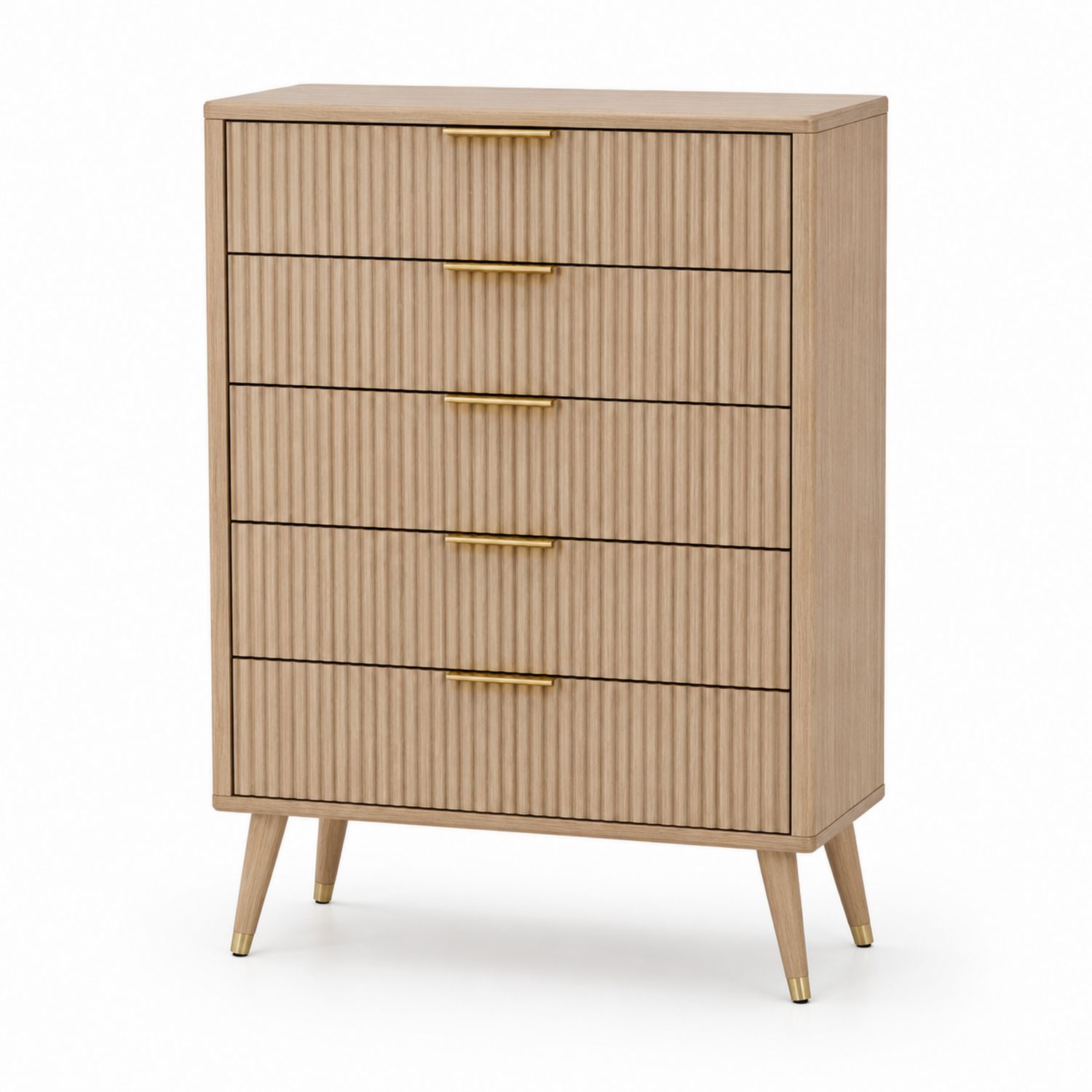 Cómoda de madera con 5 cajones y tiradores metálicos