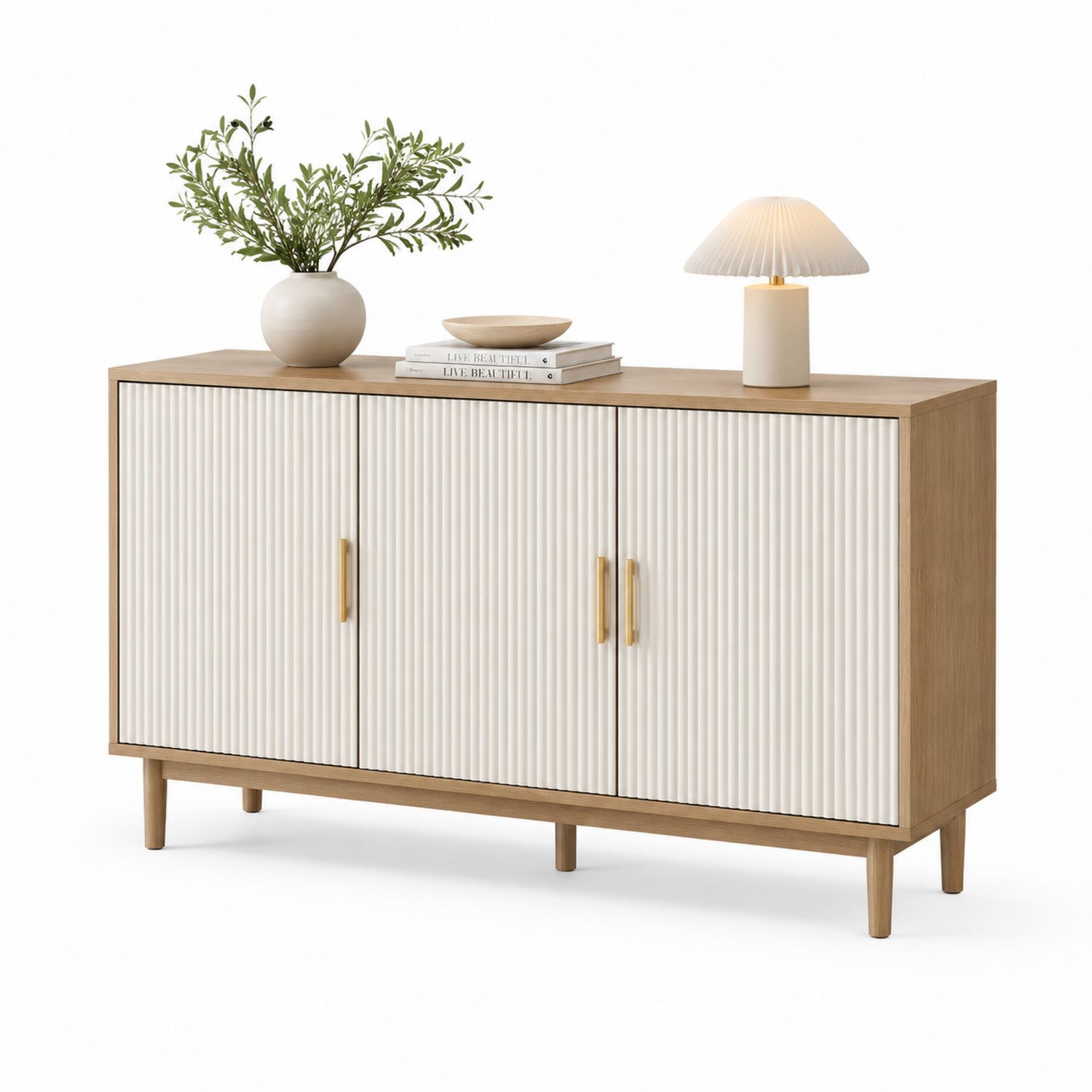 Aparador de Madera y MDF con Puertas Acanaladas 150x40x85 cm