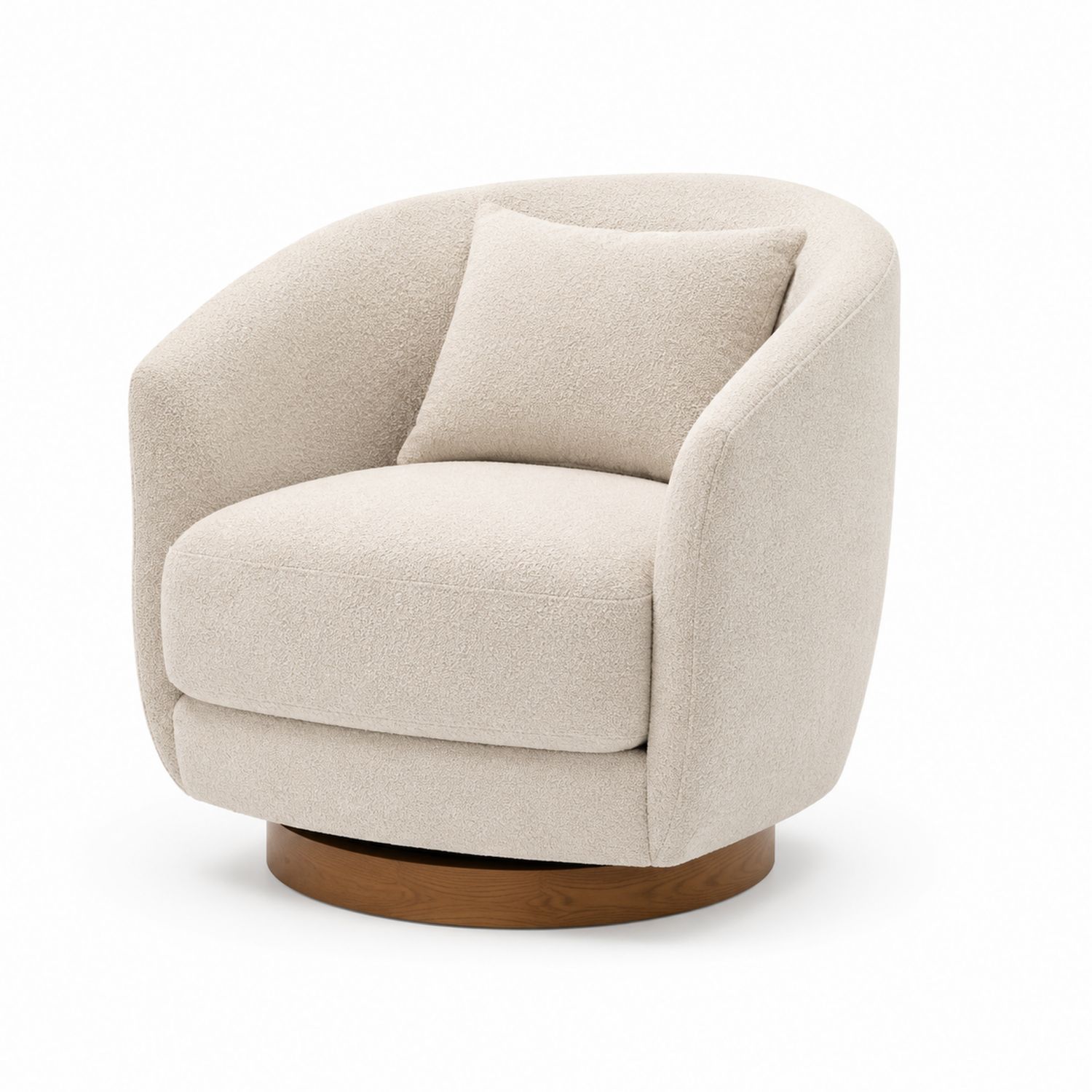 Silla Giratoria de Tela Bouclé Beige con Base de Madera