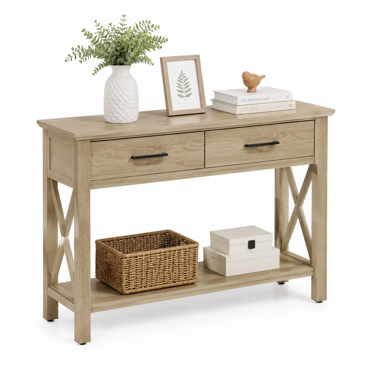 Mesa consola de madera MDF con cajones y estante inferior