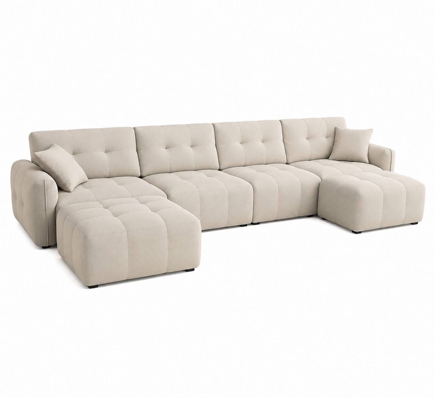 Sofá Esquinero de Tela Beige con Chaise Longue