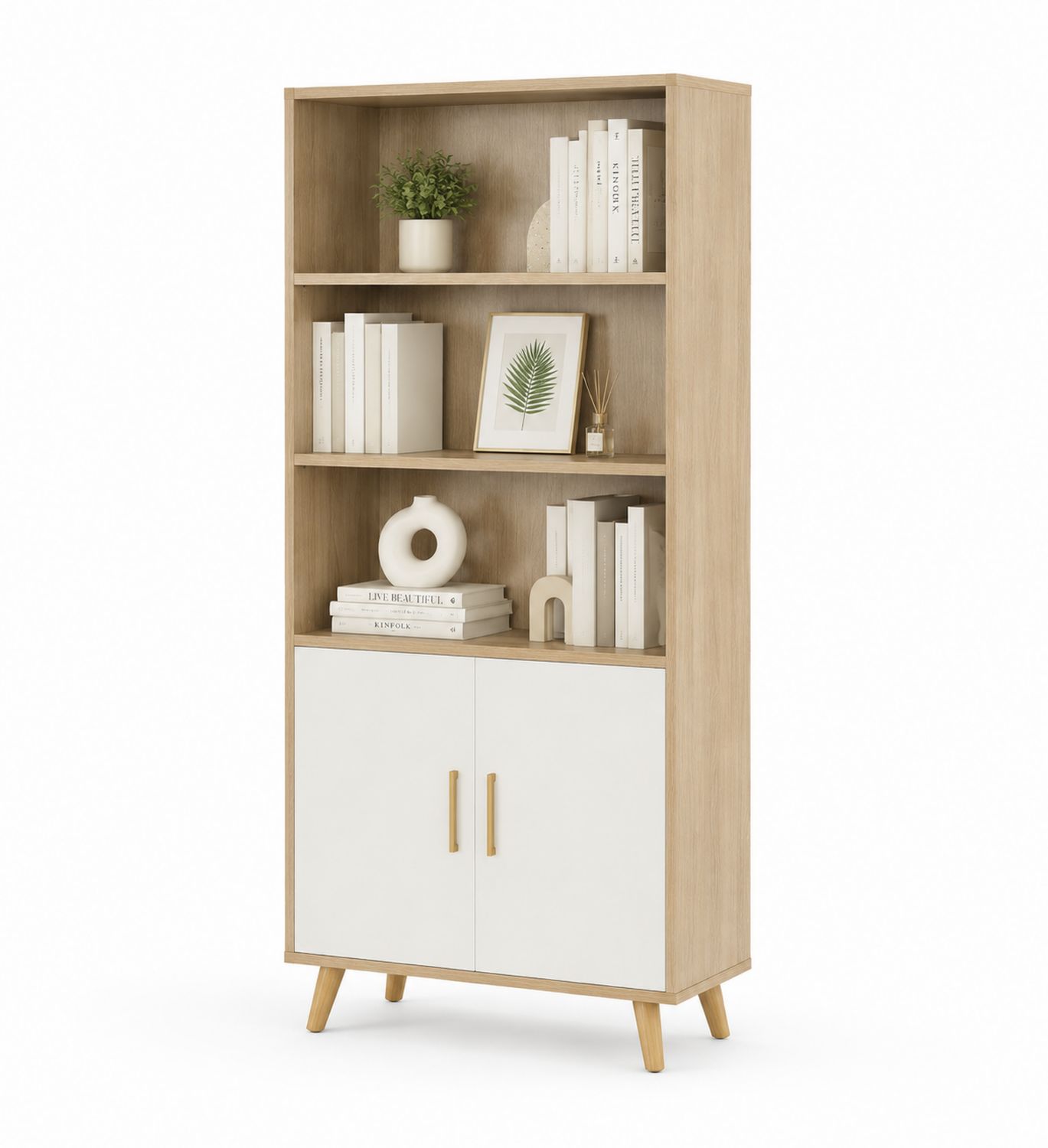 Estantería de MDF con Chapa de Roble y Puertas Laminadas