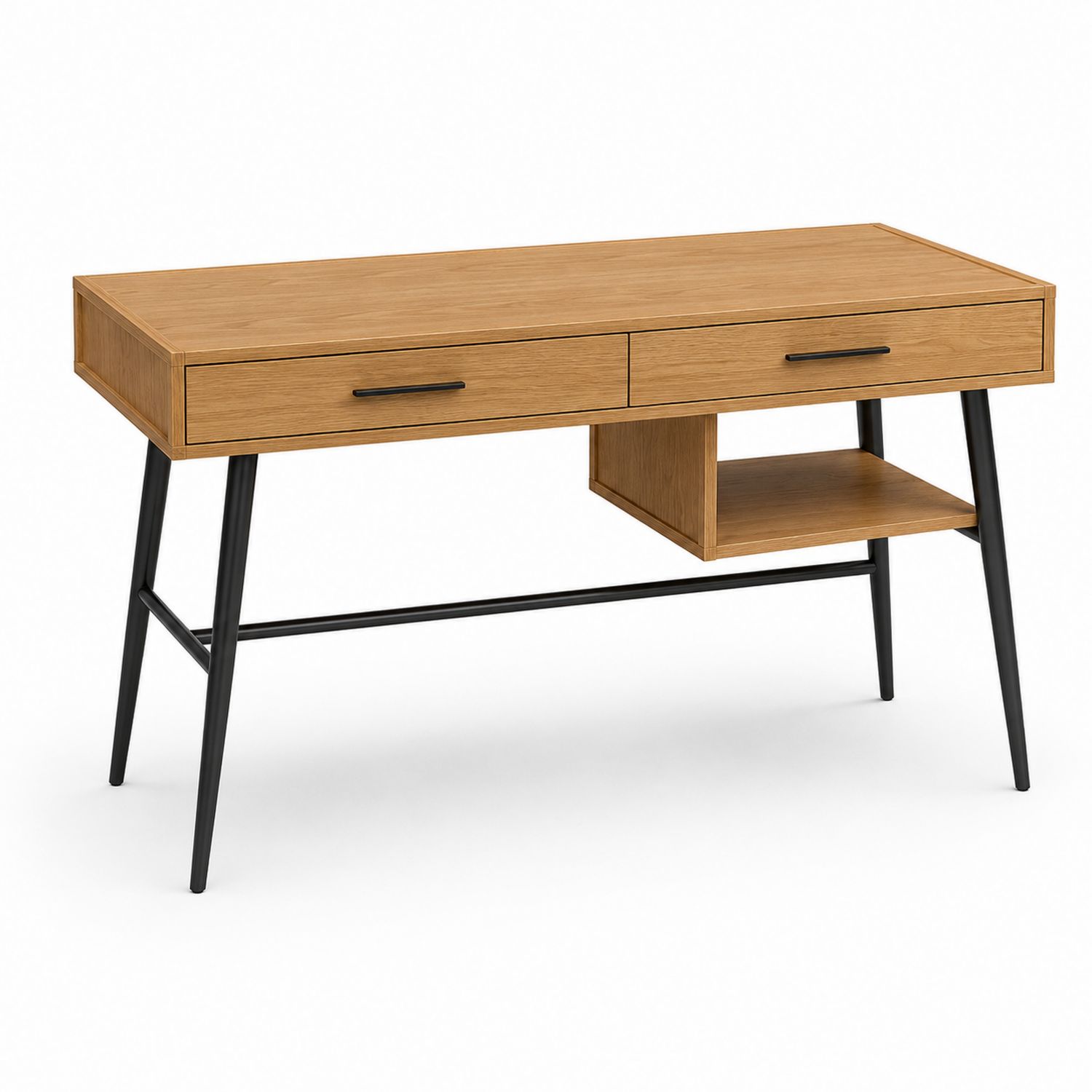 Mesa de Escritura de Madera con Patas Metálicas Roble