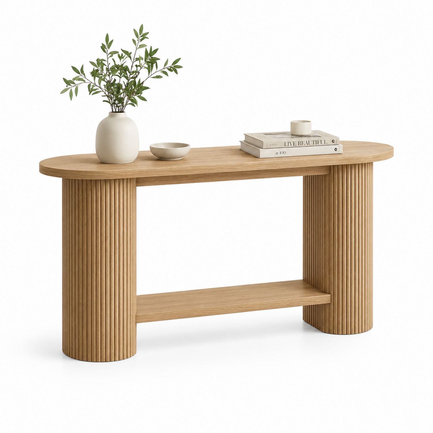 Mesa consola ovalada de madera 120x40x75 cm