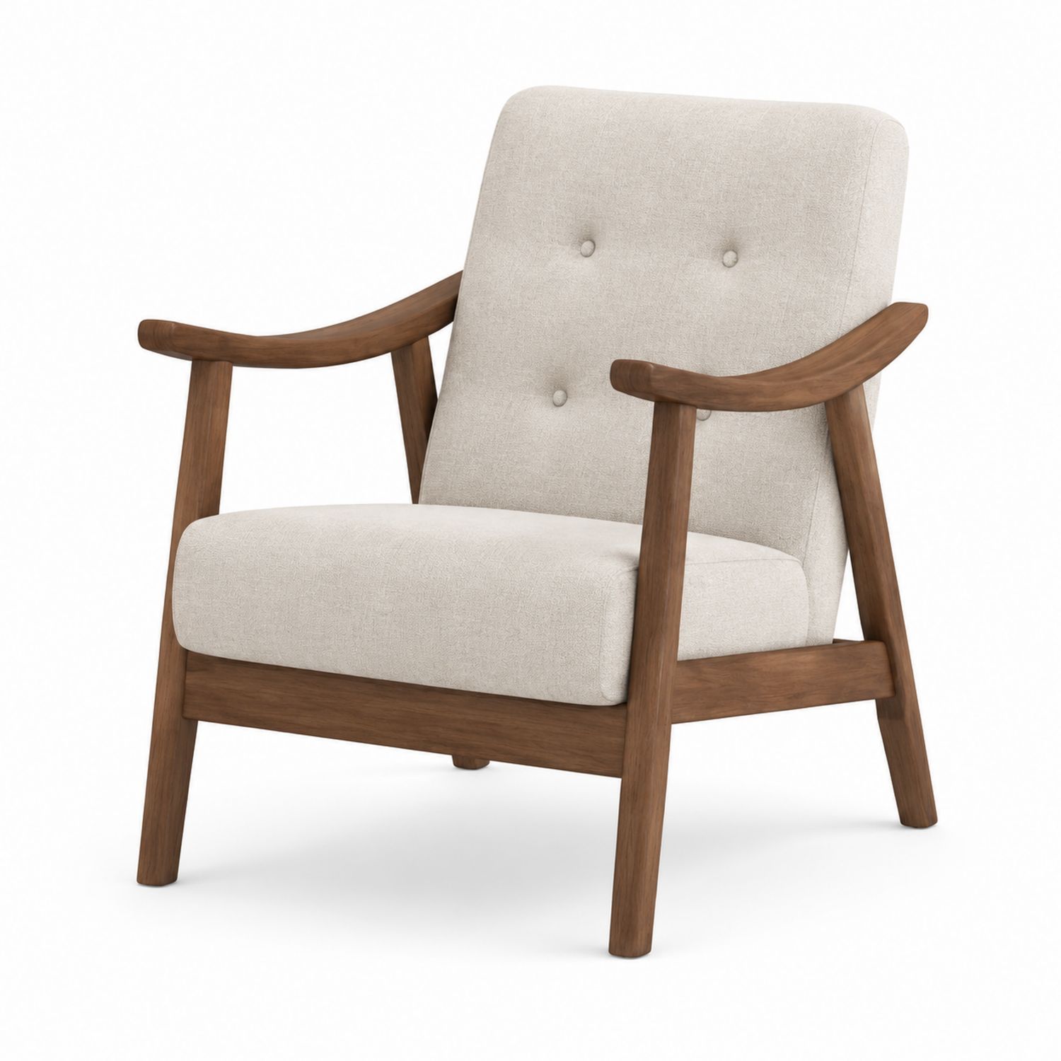 Silla de salón con estructura de madera y tapizado en lino beige