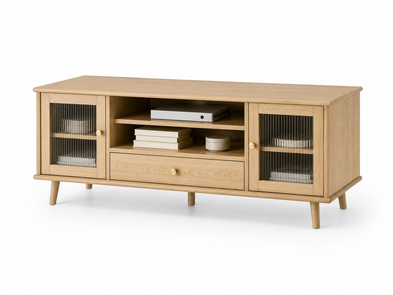 Mueble de TV de Roble y Vidrio Templado