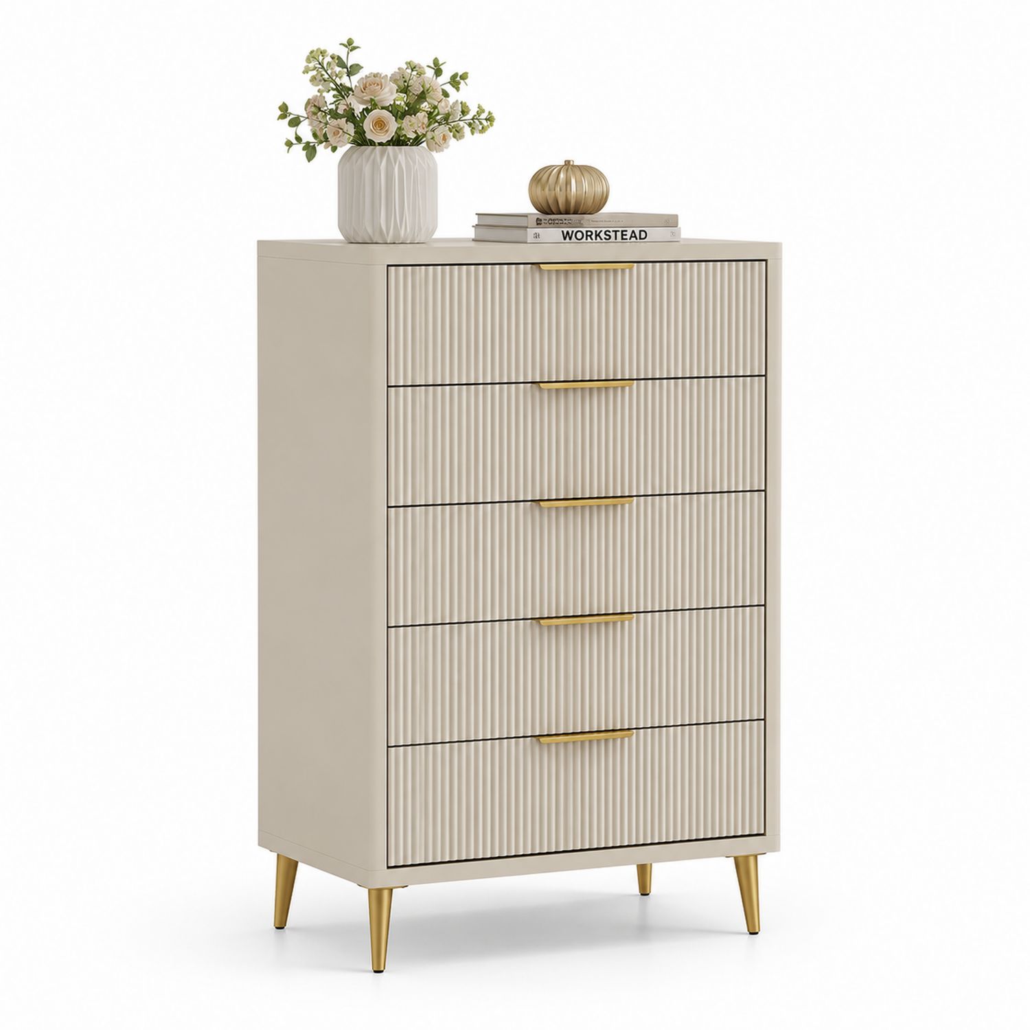 Cajonera de Madera con Mango de Metal 5 Cajones Beige 120x60x40 cm