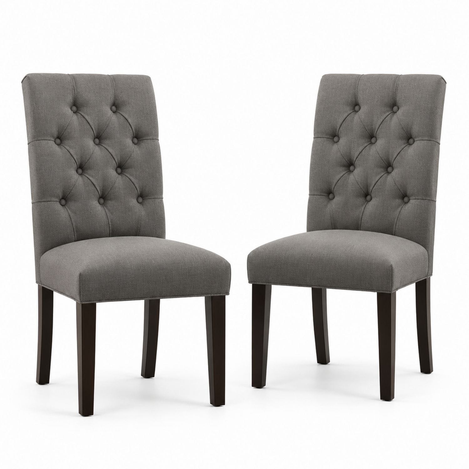 Conjunto de 2 sillas de comedor de madera tapizadas en lino gris