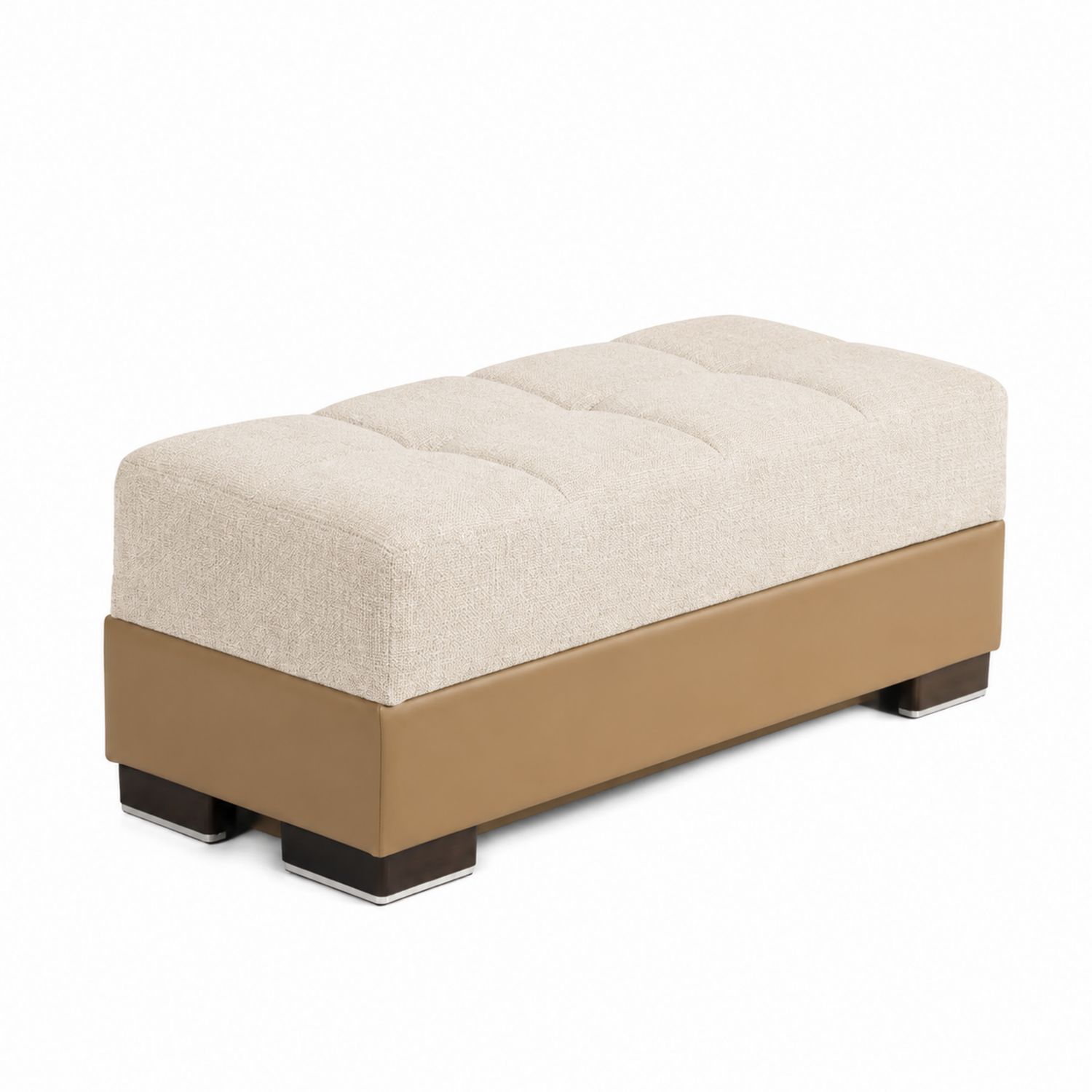 Puf reposapiés rectangular Beige/Marrón 100x40x45 cm tela y cuero sintético