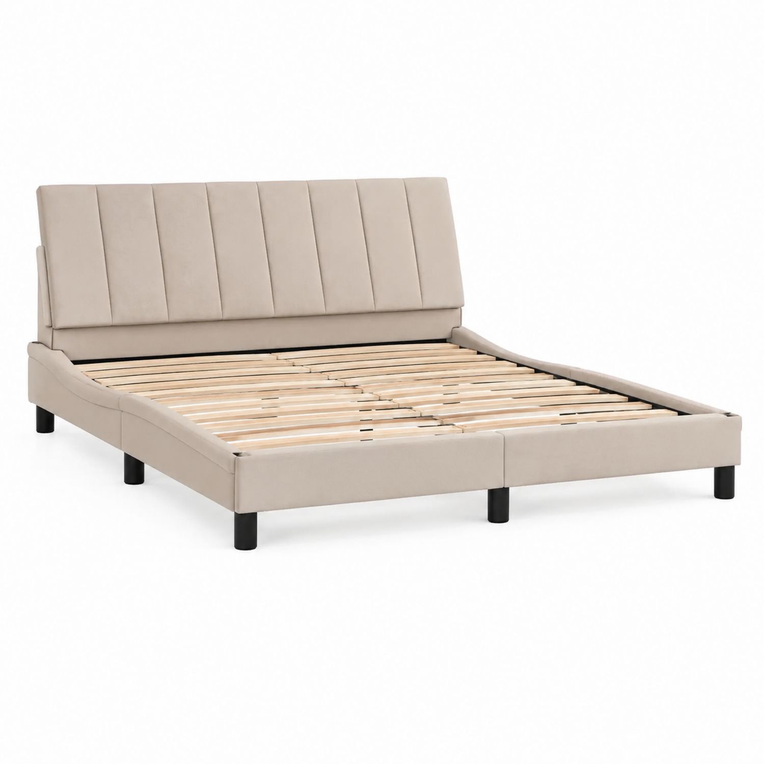 Cama doble de madera tapizada en piel sintética Beige