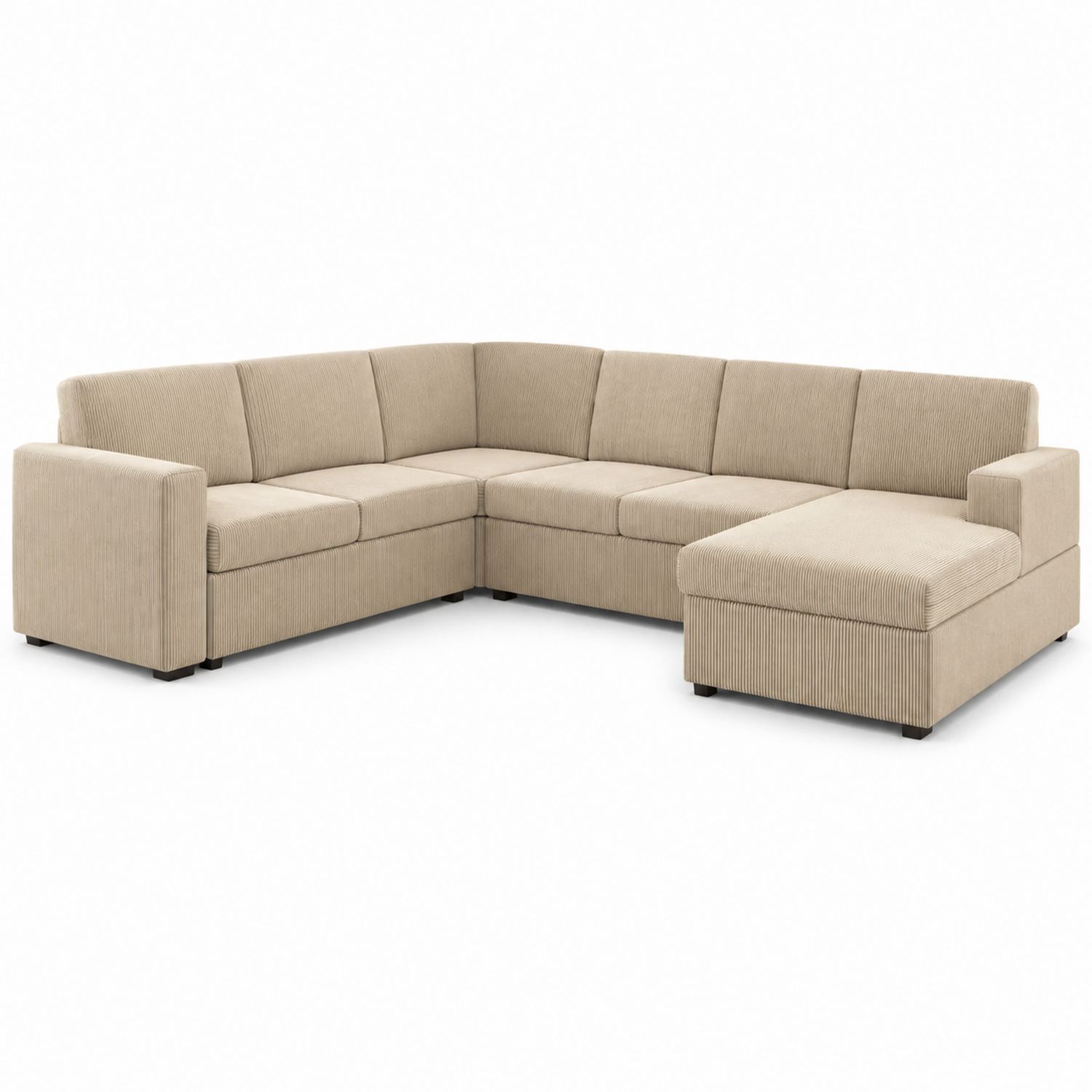 Sofá seccional esquinero en L de tela beige 300x200x90 cm