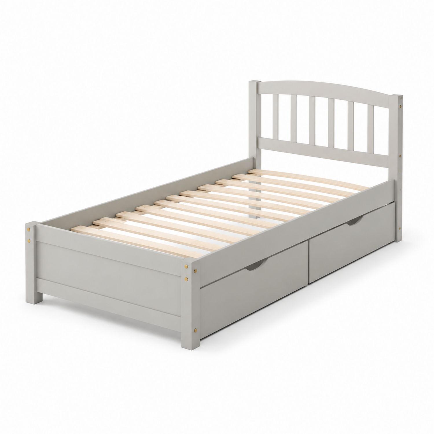 Cama individual de madera con cajones gris