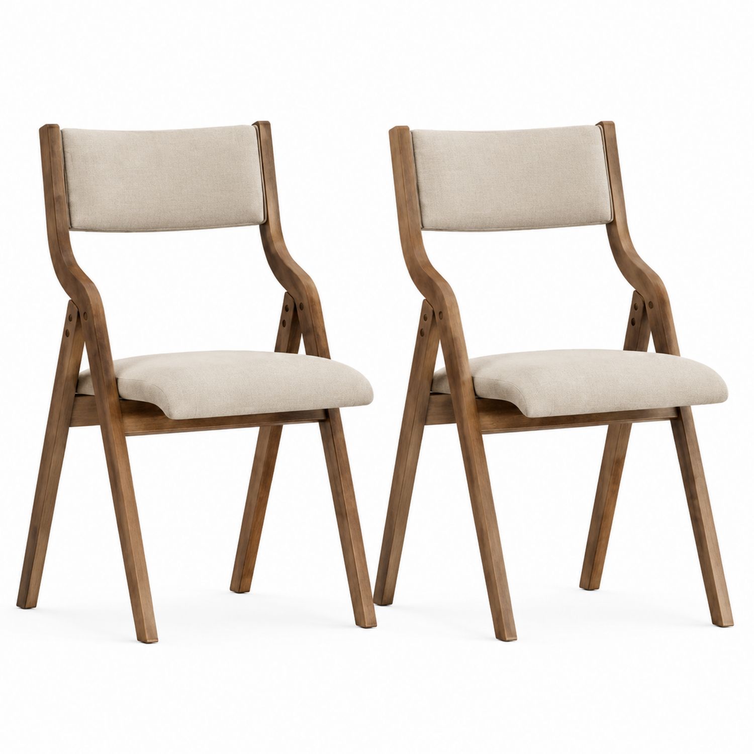 Conjunto de 2 sillas de madera con cojín beige