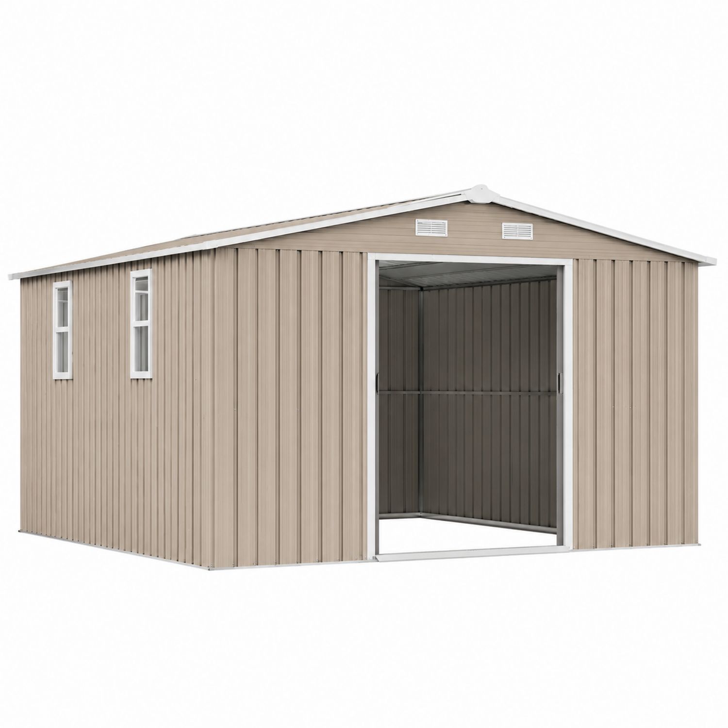 Cobertizo de Almacenamiento de Acero con Puerta Corredera y Ventanas 340x340x200 cm